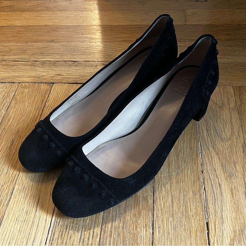 Tory Burch Colt Pump, 55mm Heel, Studded Black Suede Size 9.5